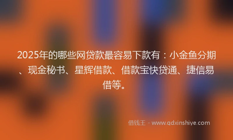 2025年的哪些网贷款最容易下款有：小金鱼分期、现金秘书、星辉借款、借款宝快贷通、捷信易借等。