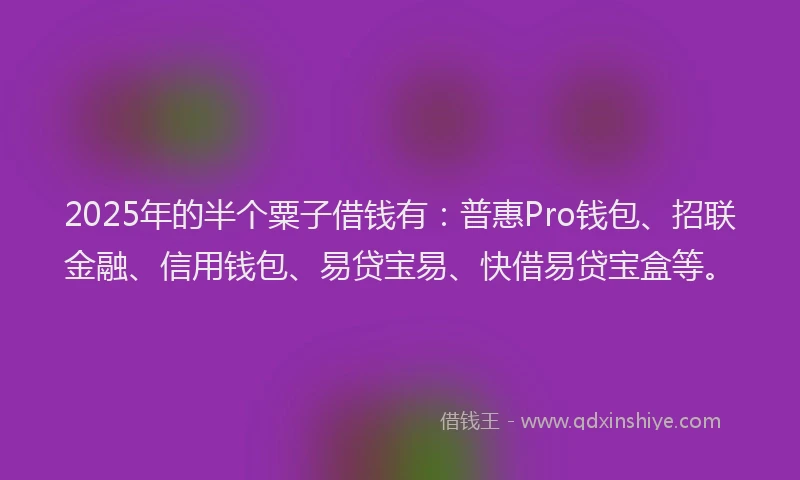 2025年的半个粟子借钱有：普惠Pro钱包、招联金融、信用钱包、易贷宝易、快借易贷宝盒等。