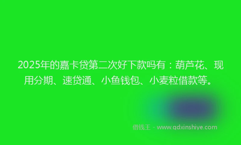 2025年的嘉卡贷第二次好下款吗有：葫芦花、现用分期、速贷通、小鱼钱包、小麦粒借款等。