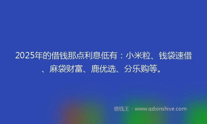 2025年的借钱那点利息低有：小米粒、钱袋速借、麻袋财富、鹿优选、分乐购等。