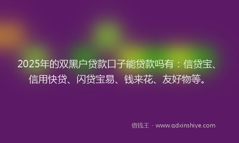 2025年的双黑户贷款口子能贷款吗有：信贷宝、信用快贷、闪贷宝易、钱来花、友好物等。