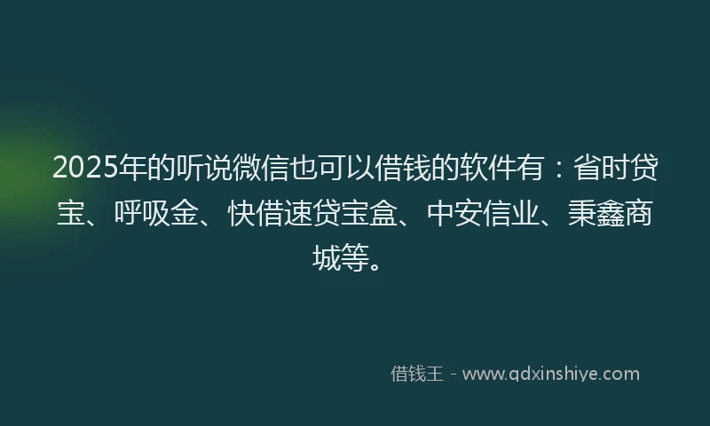 2025年的听说微信也可以借钱的软件有：省时贷宝、呼吸金、快借速贷宝盒、中安信业、秉鑫商城等。