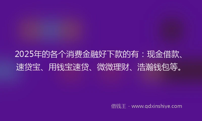 2025年的各个消费金融好下款的有：现金借款、速贷宝、用钱宝速贷、微微理财、浩瀚钱包等。