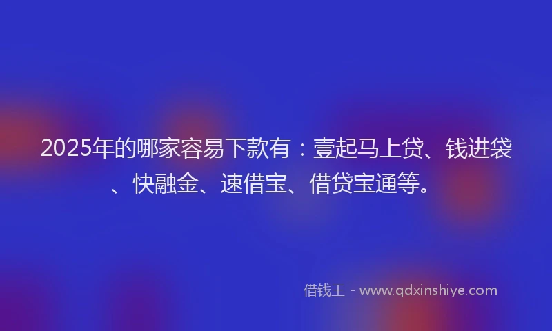 2025年的哪家容易下款有：壹起马上贷、钱进袋、快融金、速借宝、借贷宝通等。