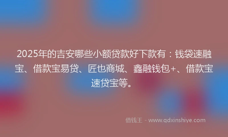 2025年的吉安哪些小额贷款好下款有：钱袋速融宝、借款宝易贷、匠也商城、鑫融钱包+、借款宝速贷宝等。