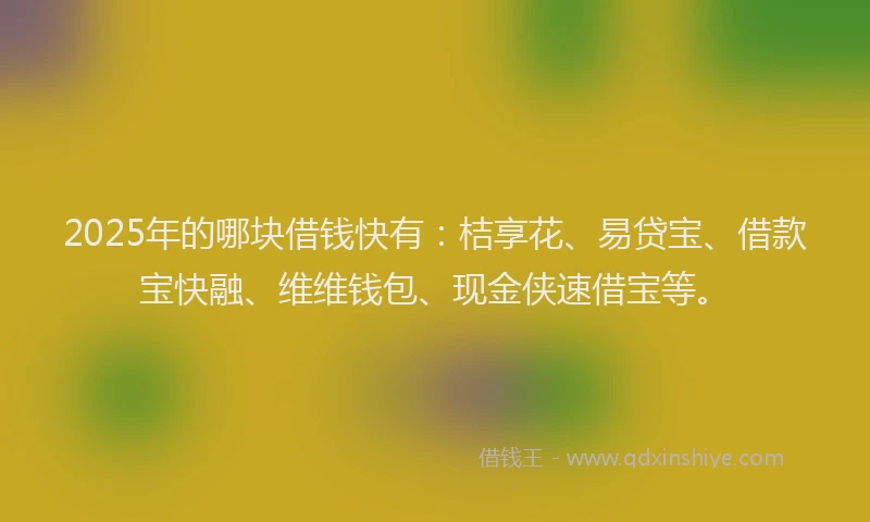 2025年的哪块借钱快有：桔享花、易贷宝、借款宝快融、维维钱包、现金侠速借宝等。