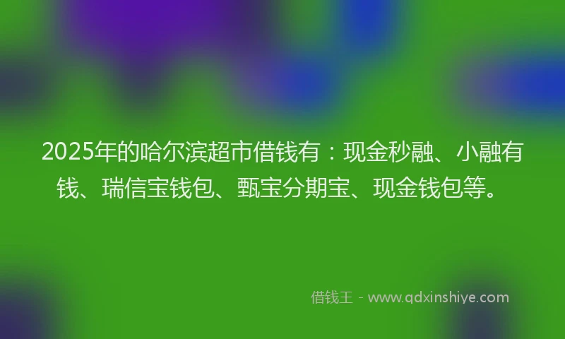 2025年的哈尔滨超市借钱有：现金秒融、小融有钱、瑞信宝钱包、甄宝分期宝、现金钱包等。