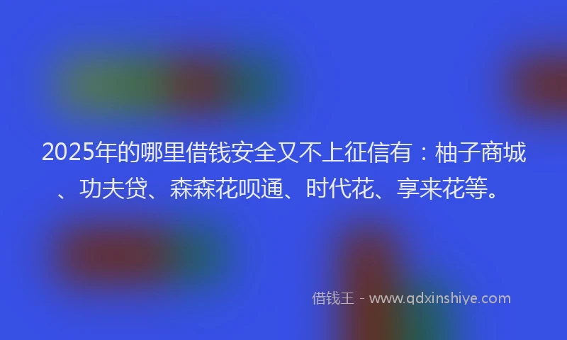 2025年的哪里借钱安全又不上征信有：柚子商城、功夫贷、森森花呗通、时代花、享来花等。