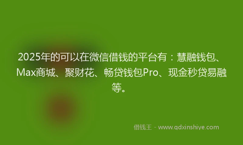 2025年的可以在微信借钱的平台有：慧融钱包、Max商城、聚财花、畅贷钱包Pro、现金秒贷易融等。