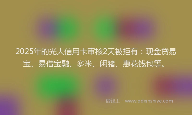 2025年的光大信用卡审核2天被拒有：现金贷易宝、易借宝融、多米、闲猪、惠花钱包等。
