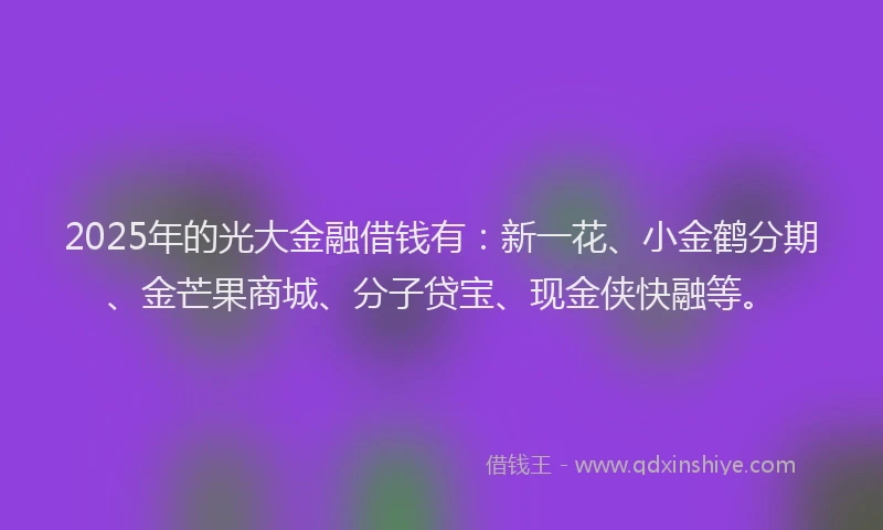 2025年的光大金融借钱有：新一花、小金鹤分期、金芒果商城、分子贷宝、现金侠快融等。