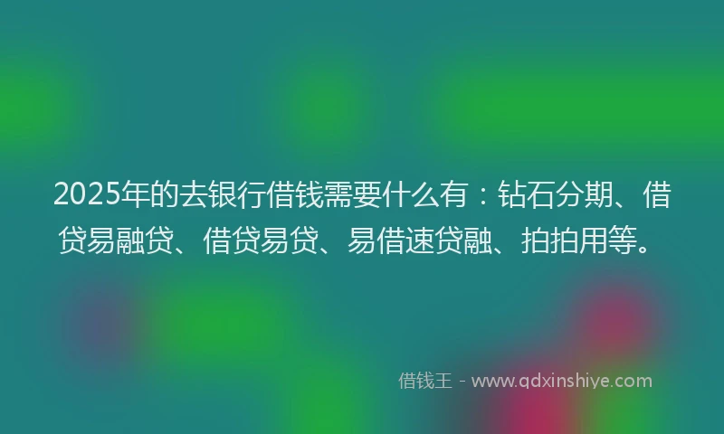 2025年的去银行借钱需要什么有：钻石分期、借贷易融贷、借贷易贷、易借速贷融、拍拍用等。