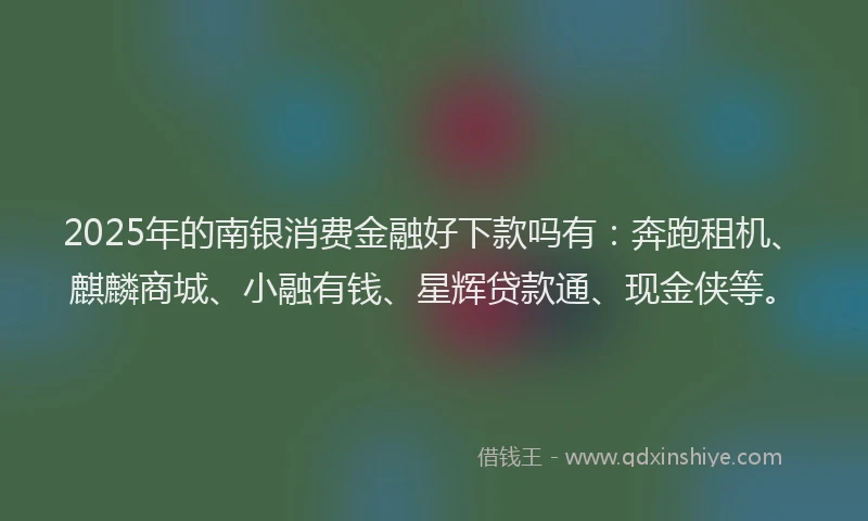 2025年的南银消费金融好下款吗有：奔跑租机、麒麟商城、小融有钱、星辉贷款通、现金侠等。
