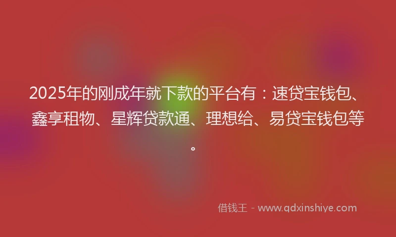 2025年的刚成年就下款的平台有：速贷宝钱包、鑫享租物、星辉贷款通、理想给、易贷宝钱包等。