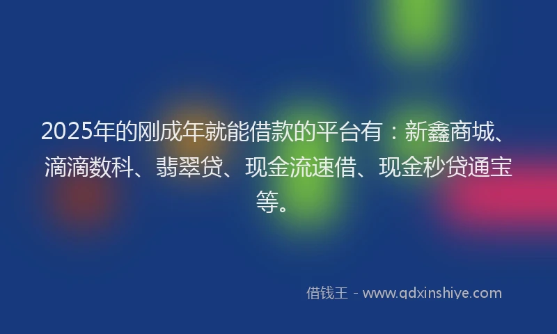 2025年的刚成年就能借款的平台有：新鑫商城、滴滴数科、翡翠贷、现金流速借、现金秒贷通宝等。