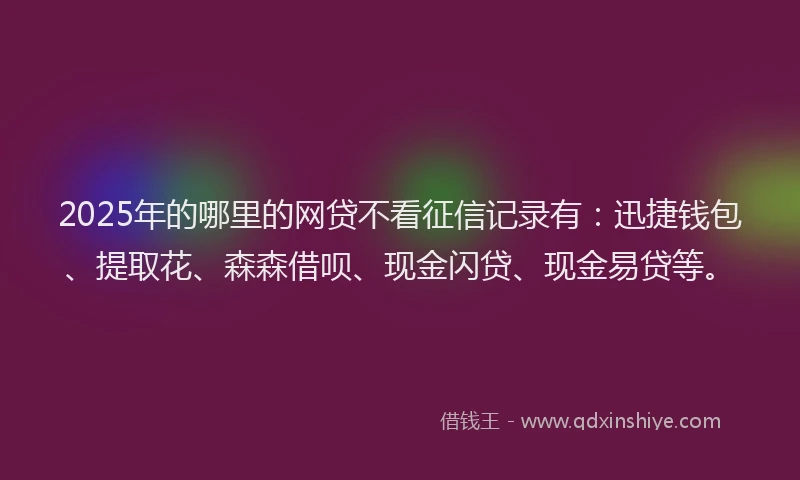 2025年的哪里的网贷不看征信记录有：迅捷钱包、提取花、森森借呗、现金闪贷、现金易贷等。