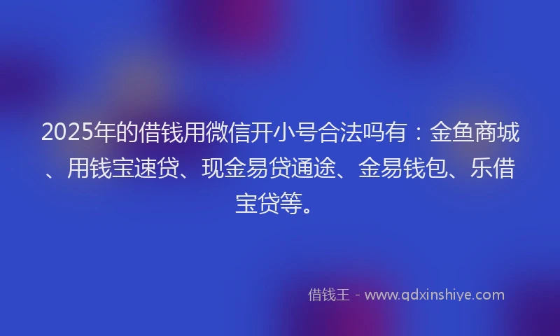 2025年的借钱用微信开小号合法吗有：金鱼商城、用钱宝速贷、现金易贷通途、金易钱包、乐借宝贷等。
