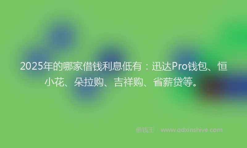 2025年的哪家借钱利息低有：迅达Pro钱包、恒小花、朵拉购、吉祥购、省薪贷等。