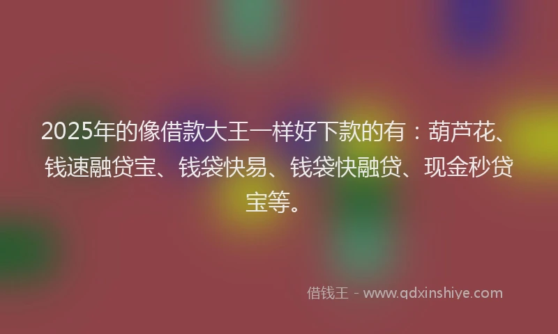 2025年的像借款大王一样好下款的有：葫芦花、钱速融贷宝、钱袋快易、钱袋快融贷、现金秒贷宝等。