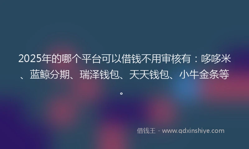 2025年的哪个平台可以借钱不用审核有：哆哆米、蓝鲸分期、瑞泽钱包、天天钱包、小牛金条等。