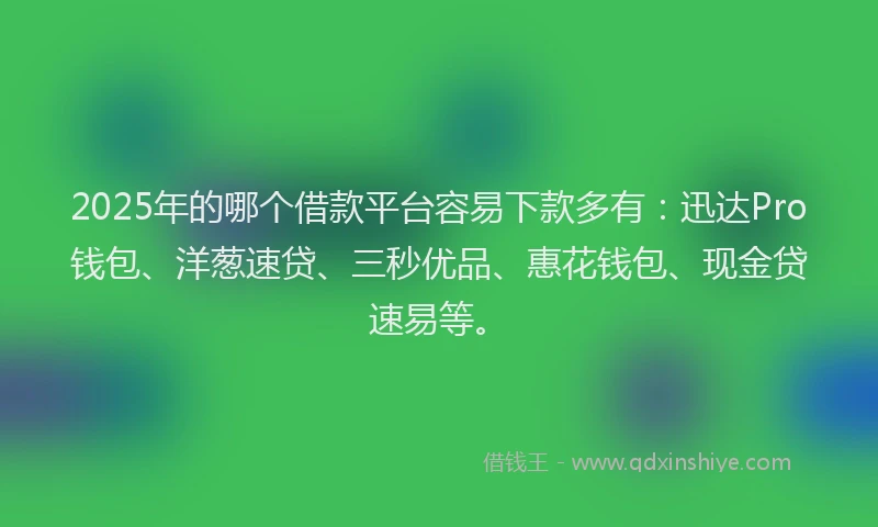 2025年的哪个借款平台容易下款多有：迅达Pro钱包、洋葱速贷、三秒优品、惠花钱包、现金贷速易等。