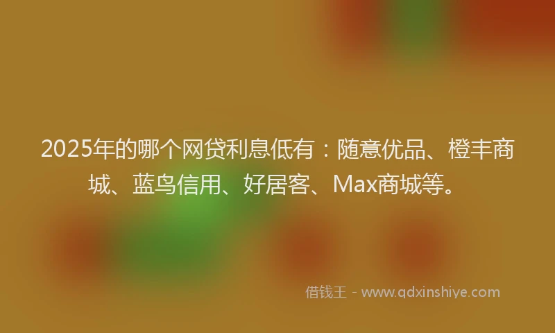 2025年的哪个网贷利息低有：随意优品、橙丰商城、蓝鸟信用、好居客、Max商城等。