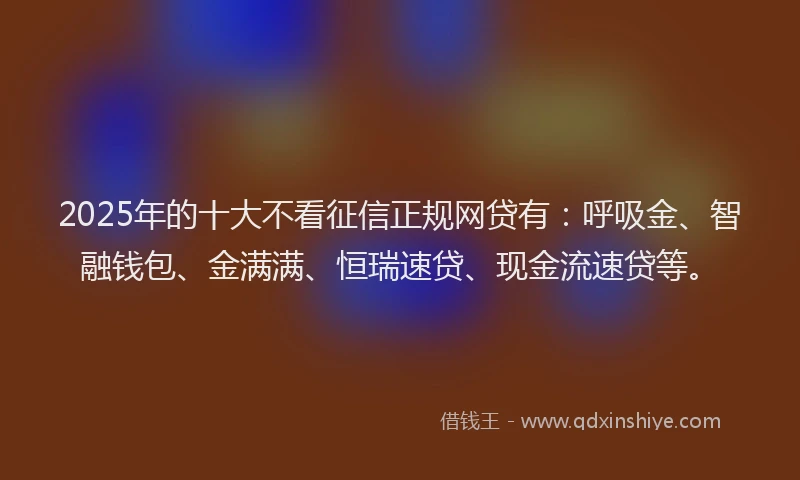 2025年的十大不看征信正规网贷有：呼吸金、智融钱包、金满满、恒瑞速贷、现金流速贷等。