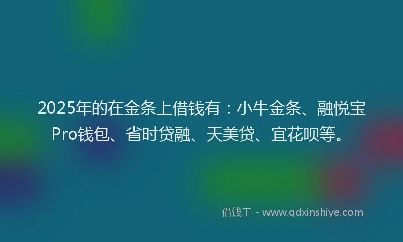 2025年的在金条上借钱有：小牛金条、融悦宝Pro钱包、省时贷融、天美贷、宜花呗等。