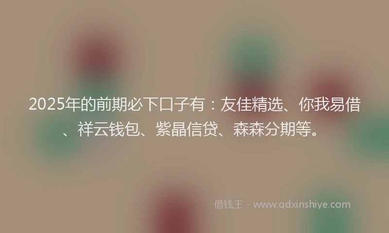 2025年的前期必下口子有：友佳精选、你我易借、祥云钱包、紫晶信贷、森森分期等。