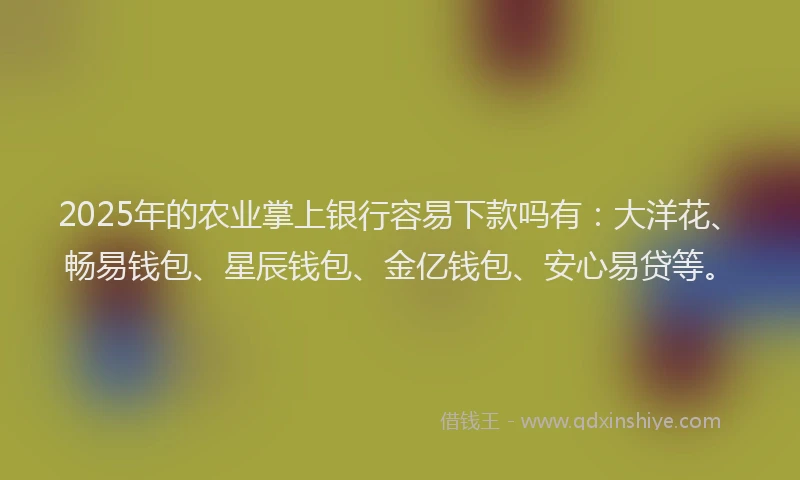 2025年的农业掌上银行容易下款吗有：大洋花、畅易钱包、星辰钱包、金亿钱包、安心易贷等。
