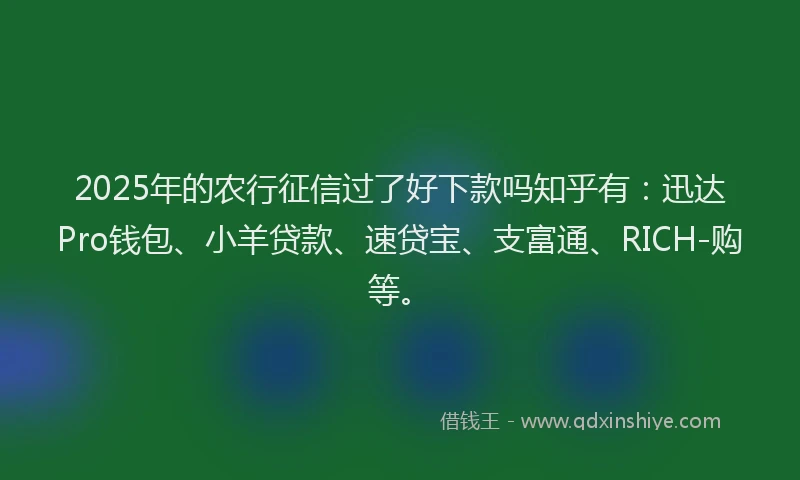 2025年的农行征信过了好下款吗知乎有：迅达Pro钱包、小羊贷款、速贷宝、支富通、RICH-购等。