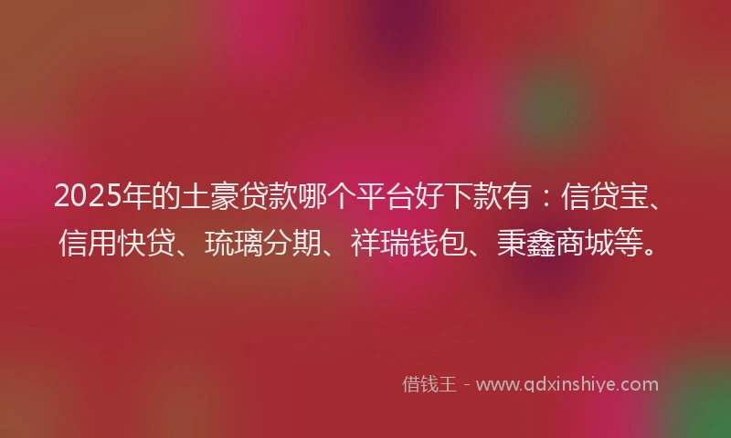 2025年的土豪贷款哪个平台好下款有：信贷宝、信用快贷、琉璃分期、祥瑞钱包、秉鑫商城等。
