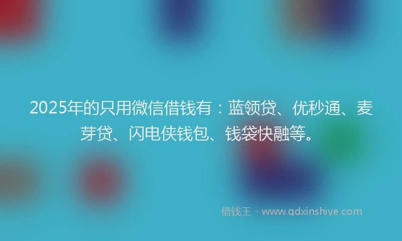 2025年的只用微信借钱有：蓝领贷、优秒通、麦芽贷、闪电侠钱包、钱袋快融等。
