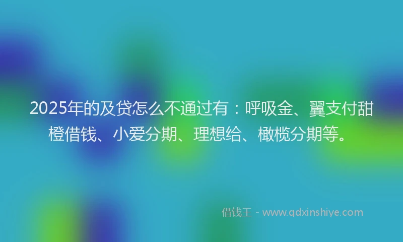 2025年的及贷怎么不通过有：呼吸金、翼支付甜橙借钱、小爱分期、理想给、橄榄分期等。