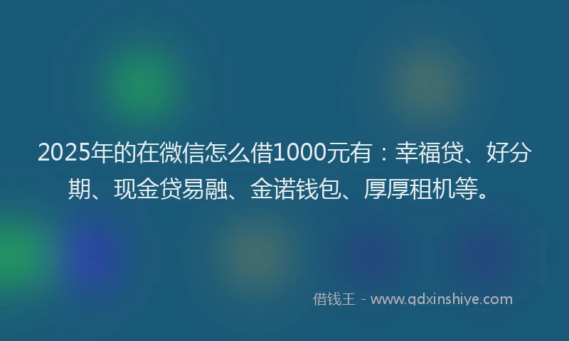 2025年的在微信怎么借1000元有：幸福贷、好分期、现金贷易融、金诺钱包、厚厚租机等。