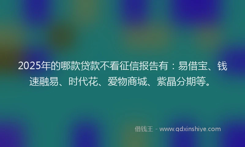 2025年的哪款贷款不看征信报告有：易借宝、钱速融易、时代花、爱物商城、紫晶分期等。