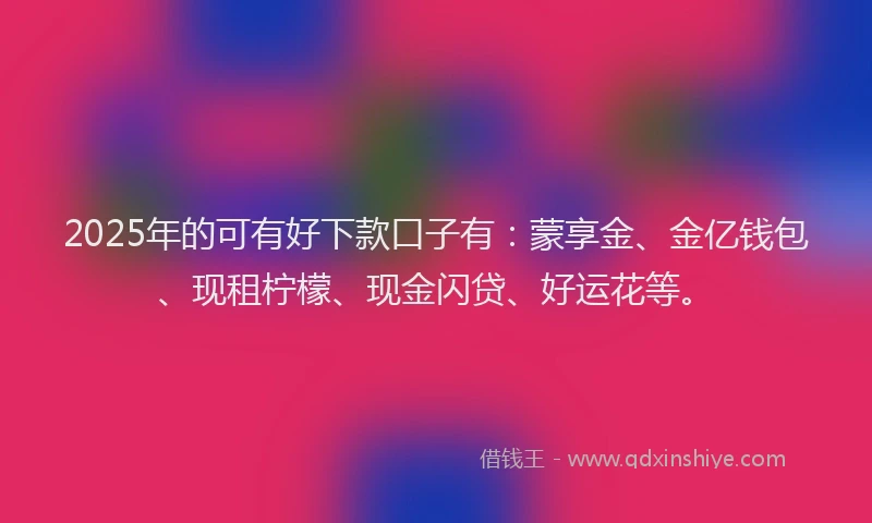 2025年的可有好下款口子有：蒙享金、金亿钱包、现租柠檬、现金闪贷、好运花等。