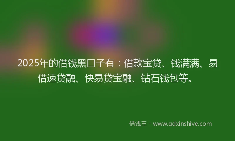 2025年的借钱黑口子有：借款宝贷、钱满满、易借速贷融、快易贷宝融、钻石钱包等。