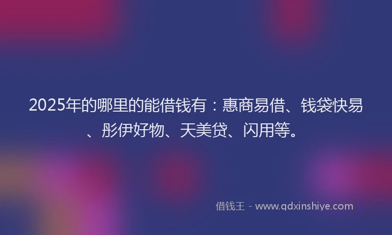 2025年的哪里的能借钱有：惠商易借、钱袋快易、彤伊好物、天美贷、闪用等。