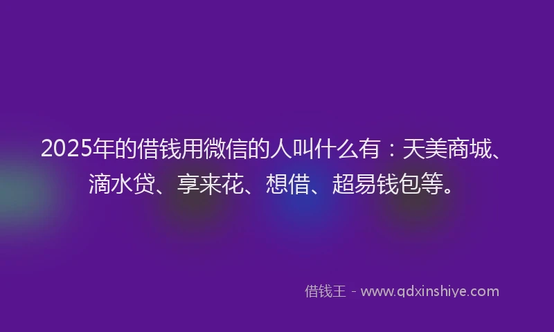 2025年的借钱用微信的人叫什么有：天美商城、滴水贷、享来花、想借、超易钱包等。