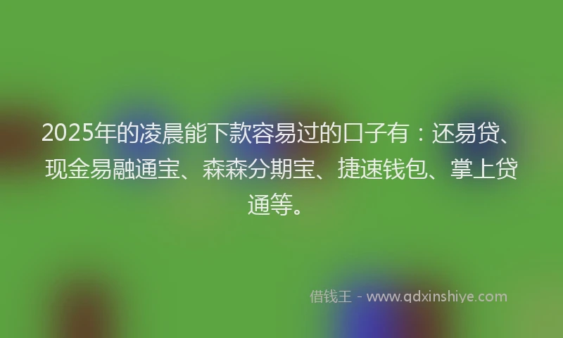 2025年的凌晨能下款容易过的口子有：还易贷、现金易融通宝、森森分期宝、捷速钱包、掌上贷通等。