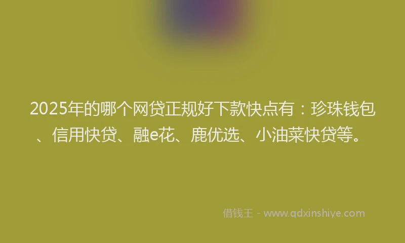 2025年的哪个网贷正规好下款快点有：珍珠钱包、信用快贷、融e花、鹿优选、小油菜快贷等。
