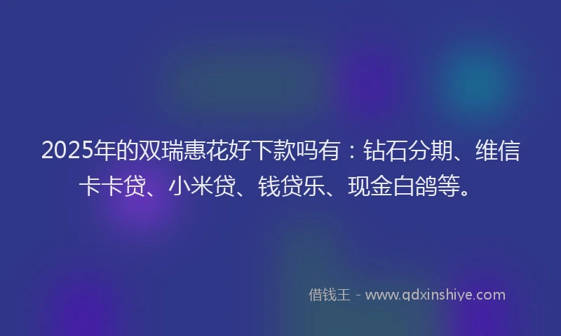 2025年的双瑞惠花好下款吗有：钻石分期、维信卡卡贷、小米贷、钱贷乐、现金白鸽等。