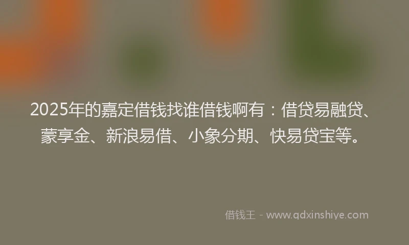 2025年的嘉定借钱找谁借钱啊有：借贷易融贷、蒙享金、新浪易借、小象分期、快易贷宝等。
