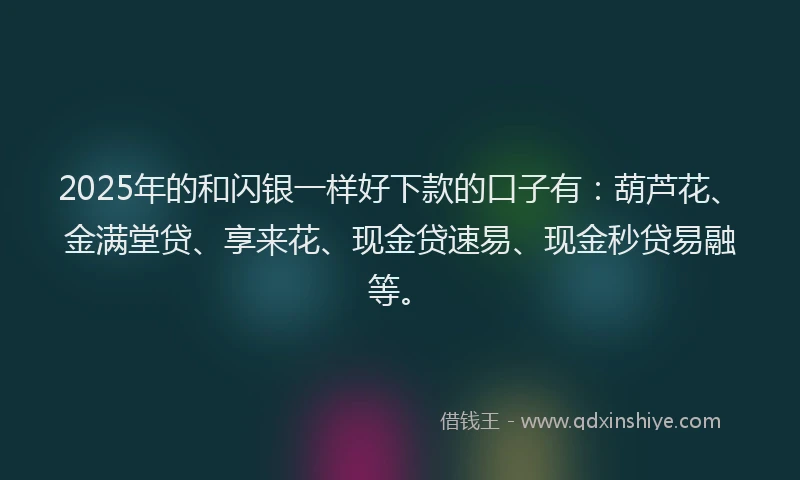 2025年的和闪银一样好下款的口子有：葫芦花、金满堂贷、享来花、现金贷速易、现金秒贷易融等。