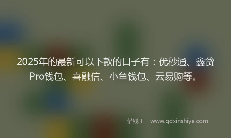 2025年的最新可以下款的口子有：优秒通、鑫贷Pro钱包、喜融信、小鱼钱包、云易购等。