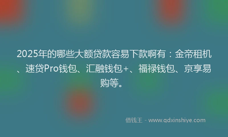 2025年的哪些大额贷款容易下款啊有：金帝租机、速贷Pro钱包、汇融钱包+、福禄钱包、京享易购等。