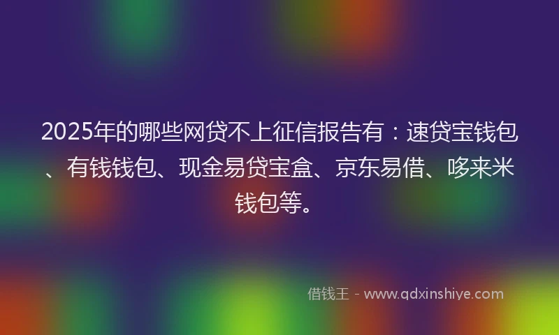 2025年的哪些网贷不上征信报告有：速贷宝钱包、有钱钱包、现金易贷宝盒、京东易借、哆来米钱包等。