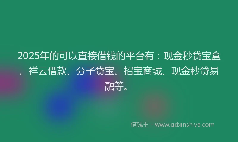 2025年的可以直接借钱的平台有：现金秒贷宝盒、祥云借款、分子贷宝、招宝商城、现金秒贷易融等。