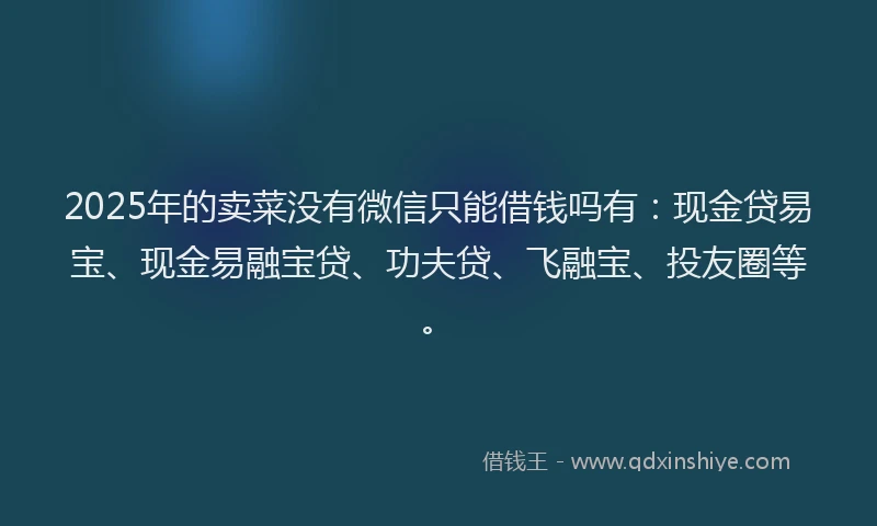 2025年的卖菜没有微信只能借钱吗有：现金贷易宝、现金易融宝贷、功夫贷、飞融宝、投友圈等。
